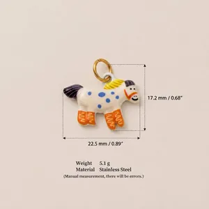 Detailed view of the colorful enamel pony pendant showing dimensions and material.