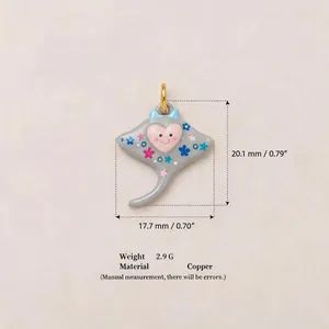 Detail of stingray pendant showing 20.1mm height, 17.7mm width, and copper material info