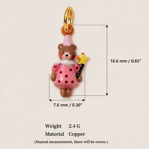 Detailed size and weight view of hand-painted bear pendant with star wand