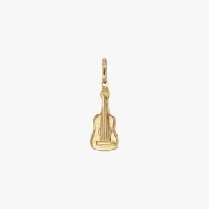 Detailed view of a guitar-shaped stainless steel charm with 18K gold plating finish