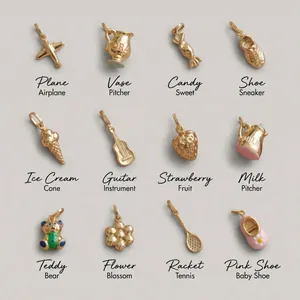 Stainless Steel 18K Gold Plated DIY Charm Pendant Bear Strawberry Airplane Guitar Pendant Necklace Paperclip Chain Jewelry