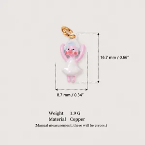 Detailed view of cartoon pig ballerina pendant with size dimensions and copper material info