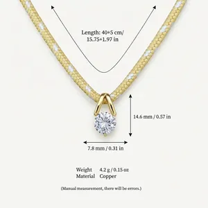 Double rope knotted necklace with sparkling round cubic zirconia pendant in copper