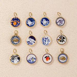Pendentif Style Méditerranéen en Acier Inoxydable pour Femme Plaqué Or 18K Breloque Poisson Émail Accessoire Collier DIY