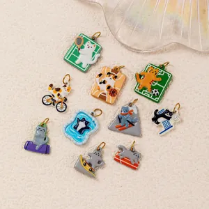 Set of diverse colorful cat sports charms with 18K gold plating for DIY jewelry making