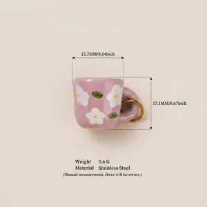 Cute miniature pink flower cup charm made of 316 stainless steel for DIY jewelry making