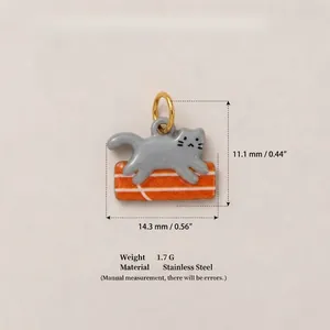 Cute grey cat skiing pendant in stainless steel accessory for DIY jewelry making charm