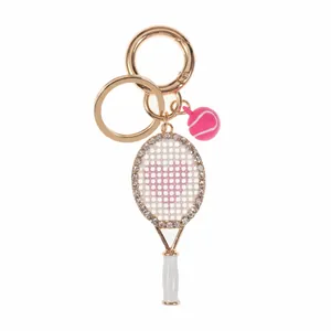 Süßer Herz-Tennisschläger-Schlüsselanhänger mit glänzenden Strasssteinen und Ball