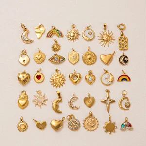 Assorted gold stainless steel celestial and heart pendants for DIY jewelry making