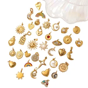 Assorted gold-plated stainless steel celestial and heart pendants for DIY jewelry making