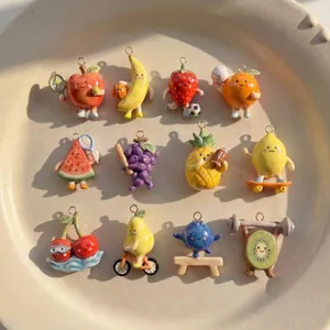 Personified Fruit Sports Pendants DIY Enamel Painted Copper Charms 14K Gold Plated Necklace Chains Findings Women Jewelry Gift