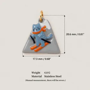 Detailed view of stainless steel skiing cat pendant with size and weight specifications