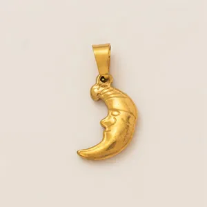 Detailed view of a vintage style stainless steel crescent moon pendant with face