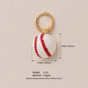 Detaillierte Ansicht eines 15 mm Kupfer-Baseball-Ohrrings mit den technischen Daten