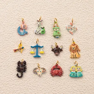 Simple Copper Enamel Zodiac Pendant Necklace For Women Colorful Rhinestone Constellation Jewelry 18K Gold Plated Aries Leo Virgo Jewelry Accessories