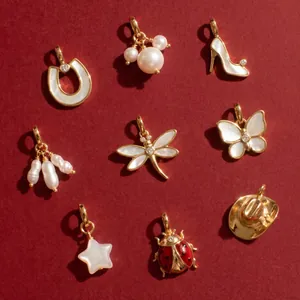 Nordic Copper Artificial Pearl Dragonfly Cowboy Hat High Heel Star Butterfly Pendant Only Without Chain DIY Necklace Findings