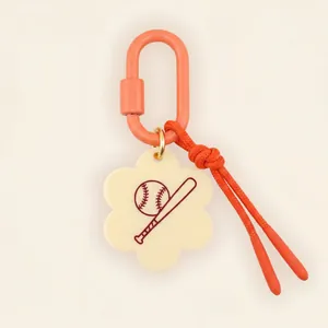 Vibrant orange sports keychain with baseball flower acrylic charm
