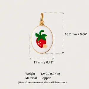 Detailed view of an oval strawberry pendant with precise size and weight measurements.