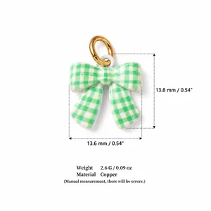 Premium green checkered bow pendant charm made of copper for DIY necklace jewelry making
