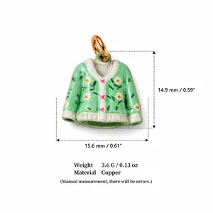 Green floral cardigan charm pendant in copper with size and weight details for jewelry DIY