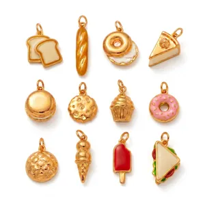 Vintage Stainless Steel 18K Gold Plated Mini Food Bread Fruit Pendants For Women DIY Jewelry Making Pendant Necklace Supplies