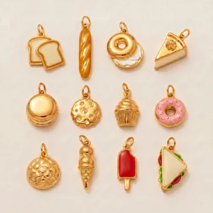 12PCS 18K gold plated stainless steel food charms set for DIY necklace jewelry making