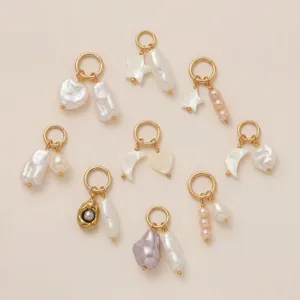 Pendentifs en Acier Inoxydable Avec Perle Artificielle Et Coquille Cœur Lune Étoile Strass Accessoires de Création de Bijoux DIY Femme