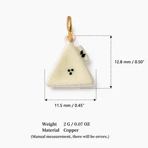 Close-up detail of sandwich pendant with copper material and size measurements