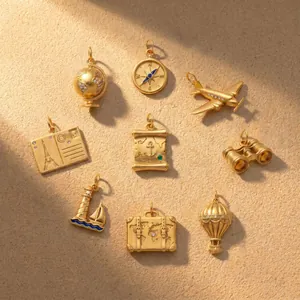 Reise-Serie Gold Edelstahl Anhänger Globus Kompass Flugzeug Heißluftballon Teleskop Strass Halskette Für Damen Herren Schmuck Geschenk