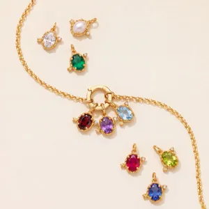 Ciondolo con Pietra Portafortuna in Zirconia in Acciaio Inossidabile Collana DIY di Moda Nordica per Donna Placcato Oro Argento Protezione del Colore