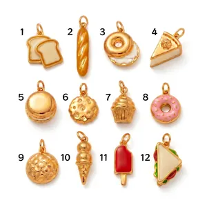 Detailed view of 18K gold plated stainless steel food charms for creative DIY jewelry making