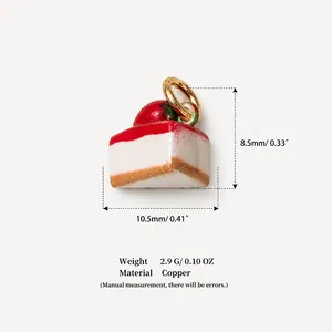 Detailed view of cute strawberry cake pendant with 10.5mm width and copper material
