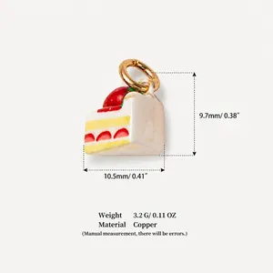 Detail view of miniature cake pendant with dimensions 10.5mm and 9.7mm on white background