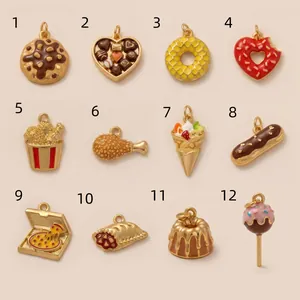 Set van 12 bedeltjes met voedselthema van 18K verguld roestvrij staal voor DIY-sieraden