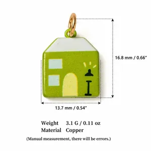 Premium green enamel house pendant charm with 16.8mm height and 3.1g weight details