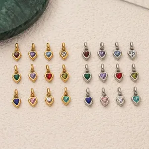 316 Edelstahl Herz Geburtsstein Anhänger Strass DIY Schmuck Zubehör Gold Silber Metall Herz Charm Für Damen Herren