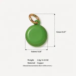 Detailed measurements for the green macaron pendant in copper with gold jump ring