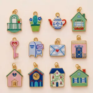 Pastoral Enamel Stainless Steel Cactus House Pendant Necklace For Women Fresh Floral DIY Jewelry Accessories Gift