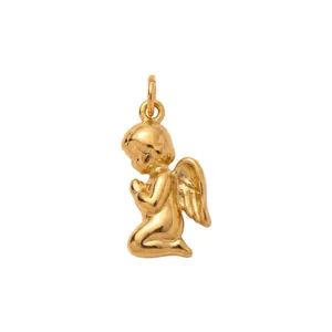 Detailed view of 18K gold plated praying angel pendant with polished finish