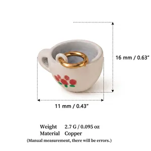 Detailed size guide for miniature floral cup pendant showing 11mm width and 16mm height