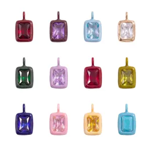 Set van twaalf kleurrijke rechthoekige geboortesteen hangers met kristallen voor DIY sieraden