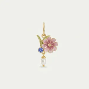Detailed view of an elegant cosmos flower pendant with October birthstone and pearl