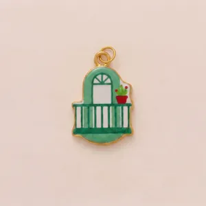 Pastoral green balcony pendant with red cactus pot, titanium steel detailed jewelry