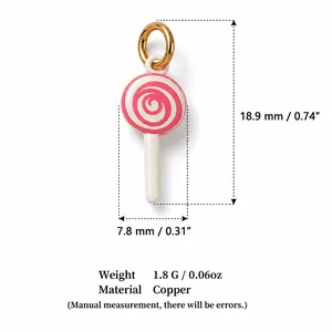Detailed dimensions and weight specifications for this pink lollipop copper jewelry charm.