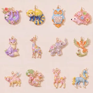 Collection of colorful enamel animal charms made from 18K gold plated stainless steel