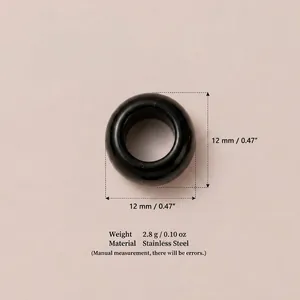 Detailed view of black stainless steel bead featuring 12mm size and weight markings