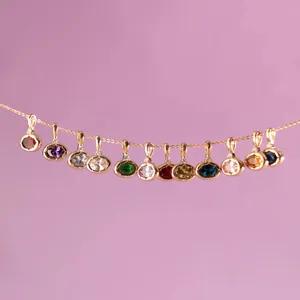 Multicolor gemstone pendants on gold chain, 18K gold plated stainless steel jewelry set