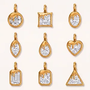Pendentifs en Acier Inoxydable Effet Or Liquide Avec Strass Plaqué Or 18K Cœur Rond Carré Géométrique Accessoires de Création de Bijoux DIY