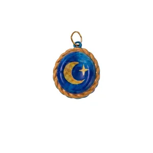 Vintage style stainless steel pendant featuring a colorful crescent moon and star design.