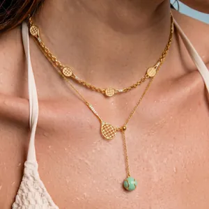 Collier Pendentif Sportif Tennis Golf Baseball Réglable Cuivre Plaqué Or Strass Balle Charm Bijoux pour Femme Homme Cadeau
